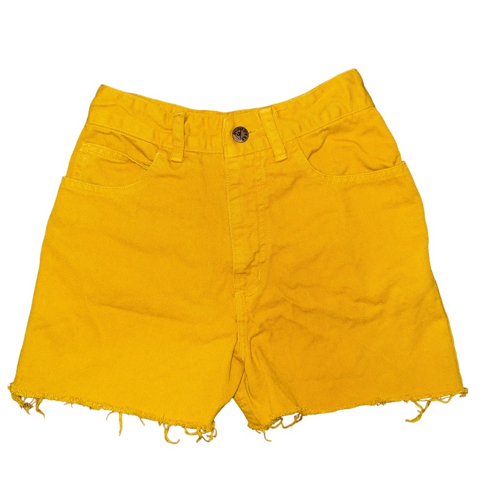Vintage 80s Guess High Waist Yellow Denim‎ Cut Off Frayed Hem Shorts Retro